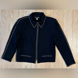 Vintage St. John Collection By Marie Gray Gold Studded Black Zip Up Cardigan, 14